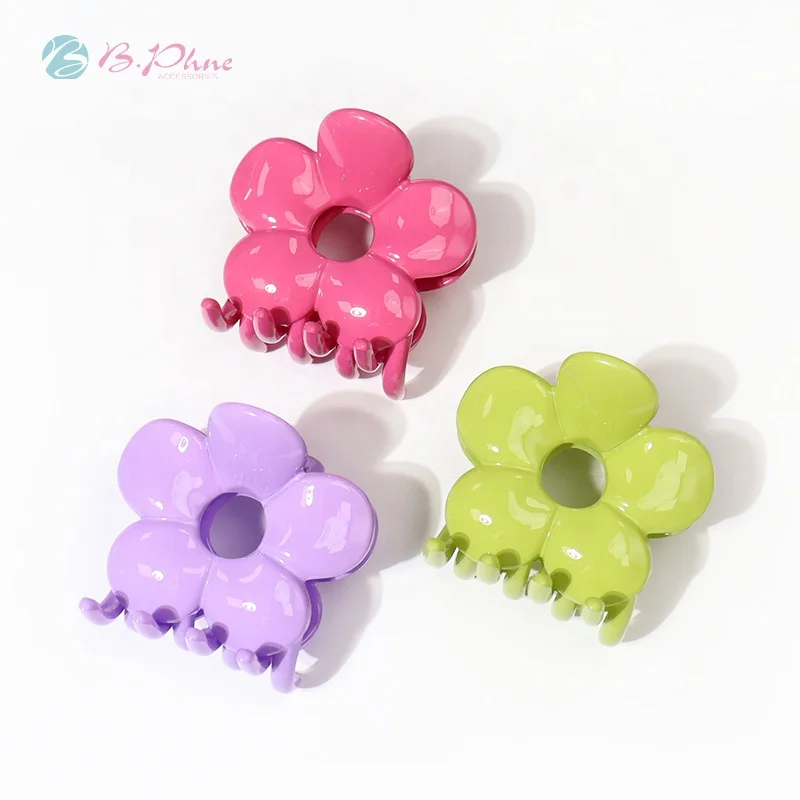 

B.PHNE Hot sale accesorios mujer plastic flower middle size hair claw clips girls colorful resin hair claw