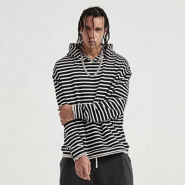 

Fashion stripe hoodie pullover 100% cotton plain striped oversize hoodie unisex mens black and white stripes hoodies men