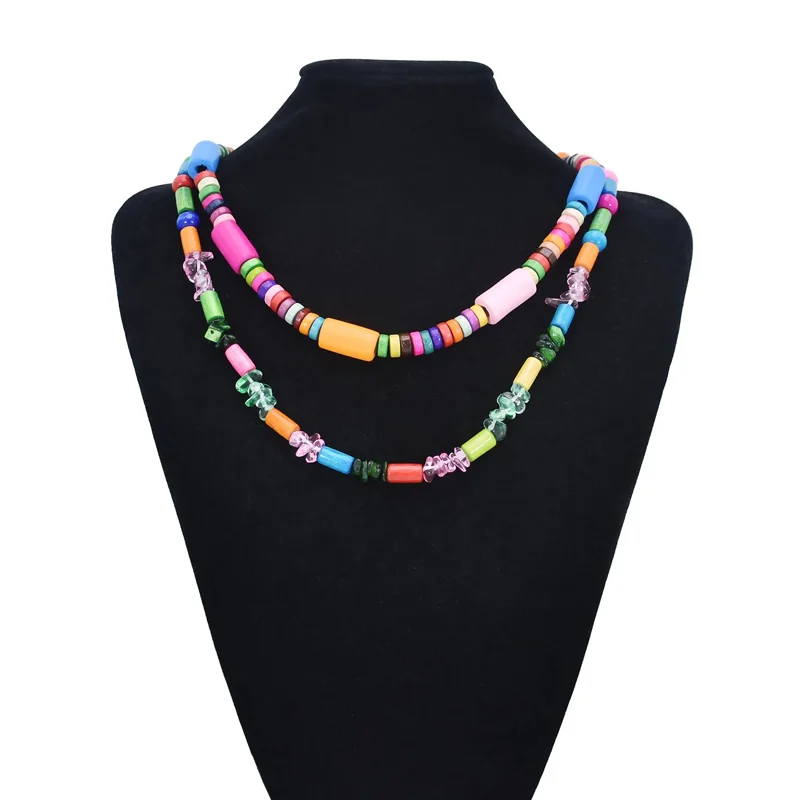 

Fashion Jewelry Handmade Ethnic Style For Mother's Day Beach Travel Multicolor Rainbow Seed Beaded Puka Shell Chain Necklace, Colorful