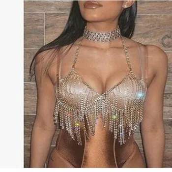 

Queena Big Tassel Rhinestone Bra Top Chain Jewelry for Women Sexy Underwear Crystal Body Jewelry Bra Chain Bralette Jewellery