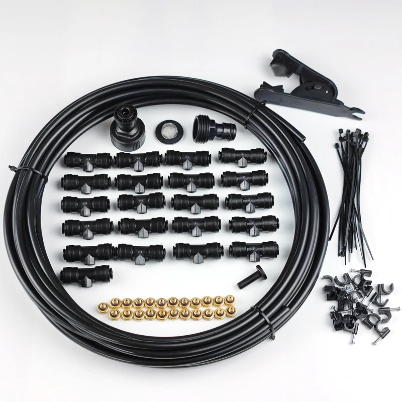 

Outdoor Misting System Patio Mist Cooling Mister Kit Mist Water Cooling System 15M Pipe 21Tees 23 Brass Nozzles, Black