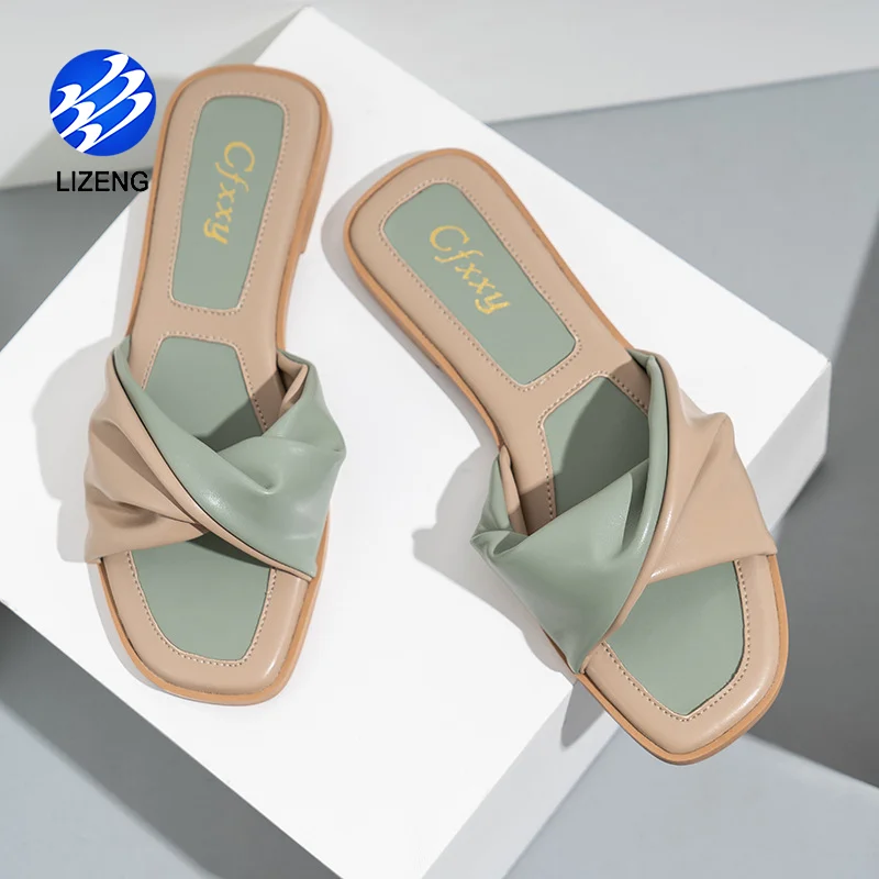 

Ins Fashion Outwear Shoe Splicing Bowknot Square Toe Twist Sandals Women, Green , black , orange