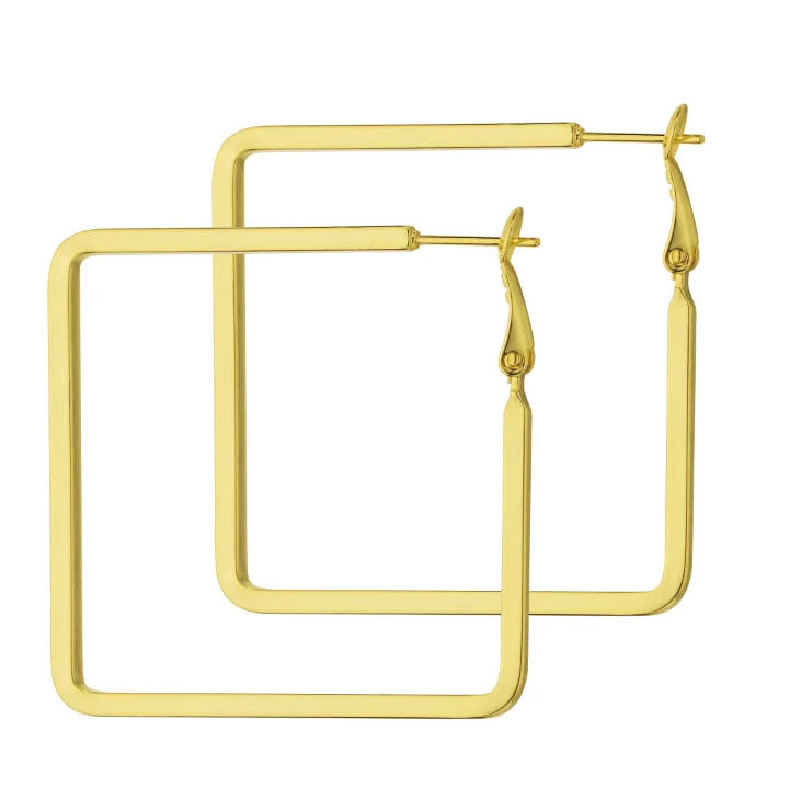 

Bling Big Small Square gold plated brass women hoop earrings, Gold color
