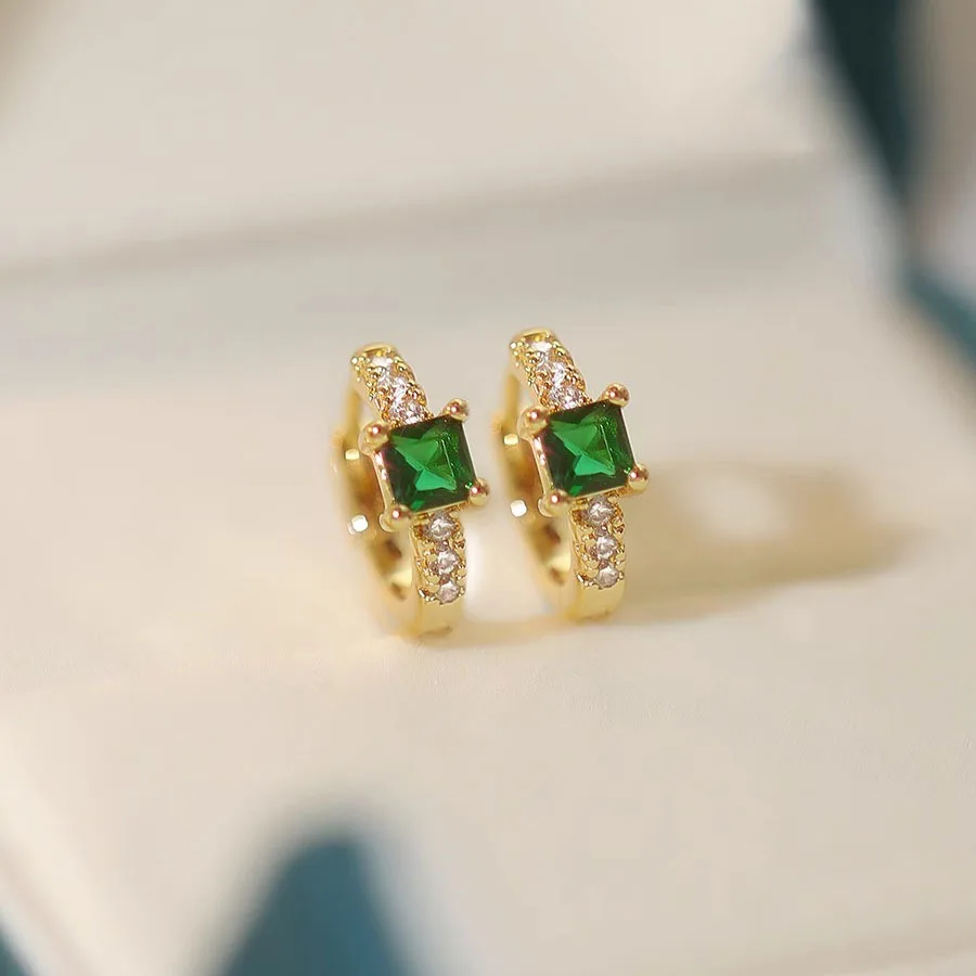 Wholesale Fashion Jewelry 925 Sterling Silver Emerald Zircon Geometry Gold Plated Hoop Earring Jewelry for Women