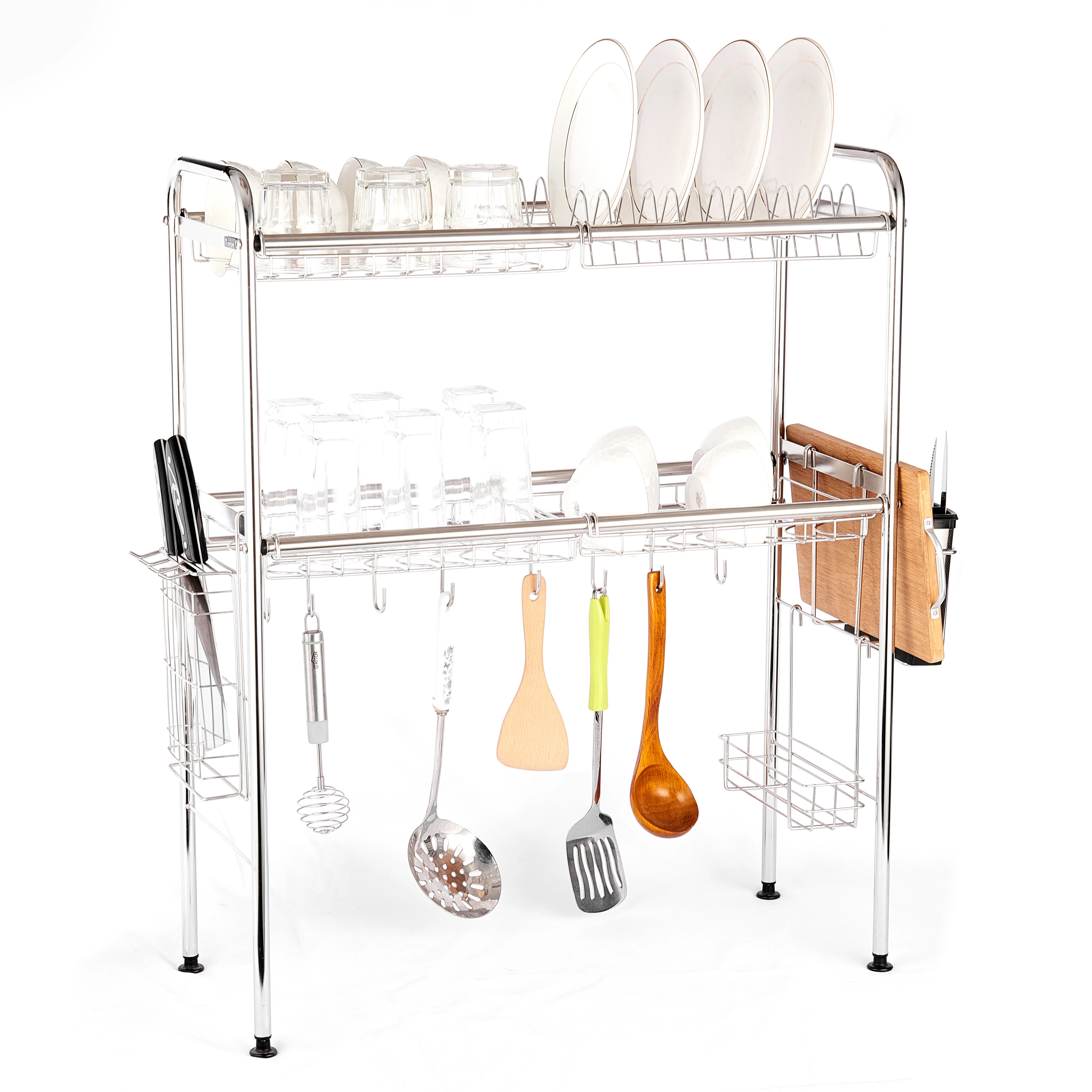 

2 tier collapsible stainless steel kitchen over the sink dish rack dish drying rack