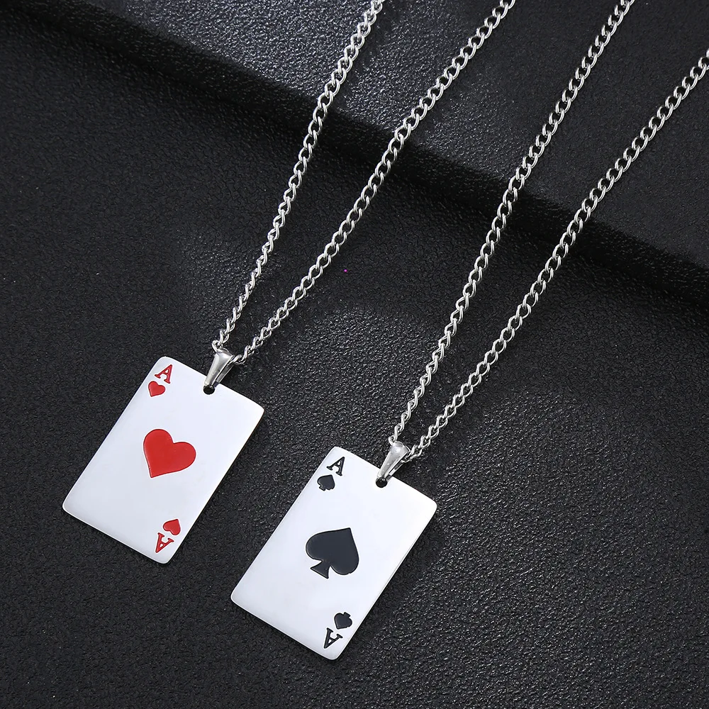 

Stainless Steel Poker Playing Cards Hip Hop Jewelry Lucky Ace Of Spades poker pendant Men Necklace