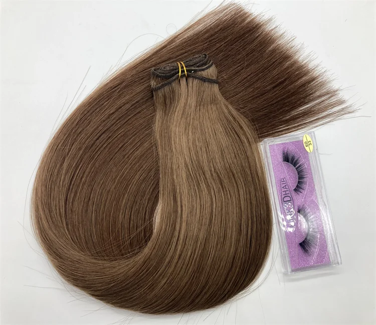 

Genius Wefts Double Drawn Hand Tied Weft Hair Extension Remy Virgin Russian straight Human Hair Extensions Handtied Weft