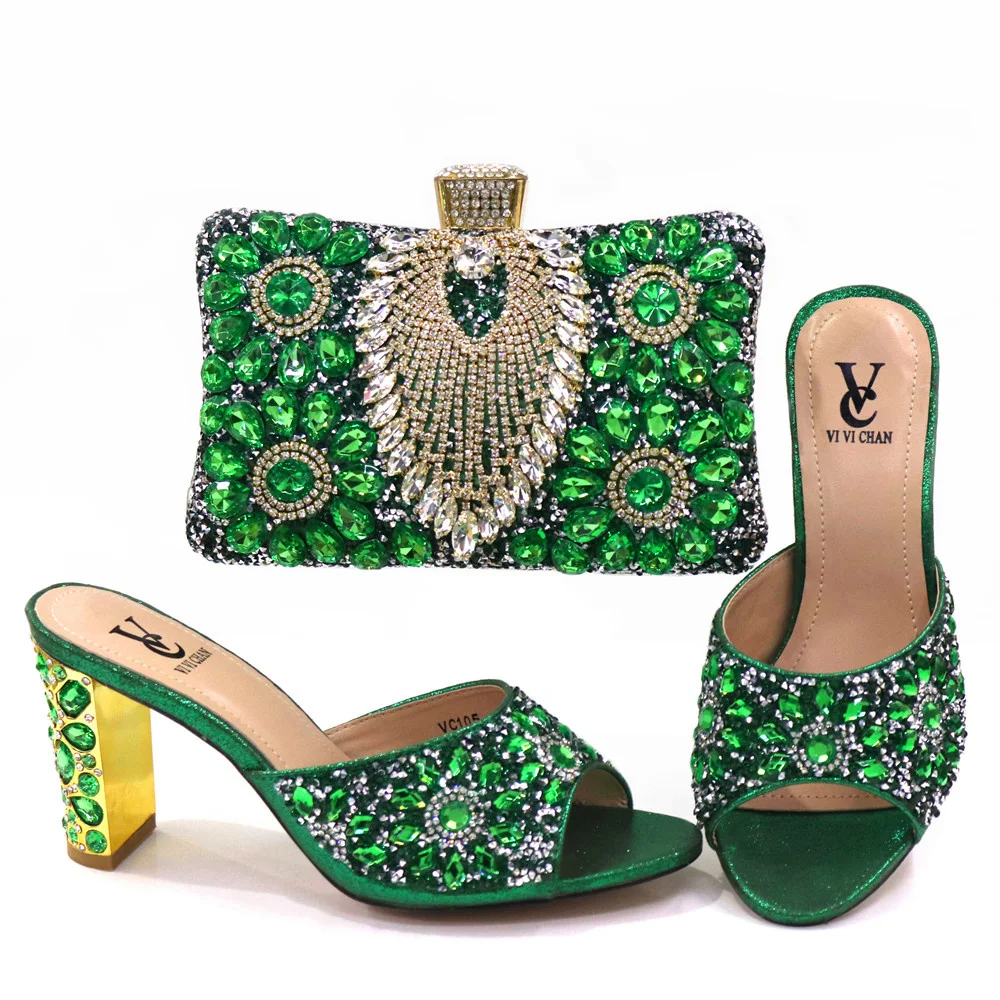 

2020 High quality italian matching shoes and bag set African designer slippers and clutch bag B15201230