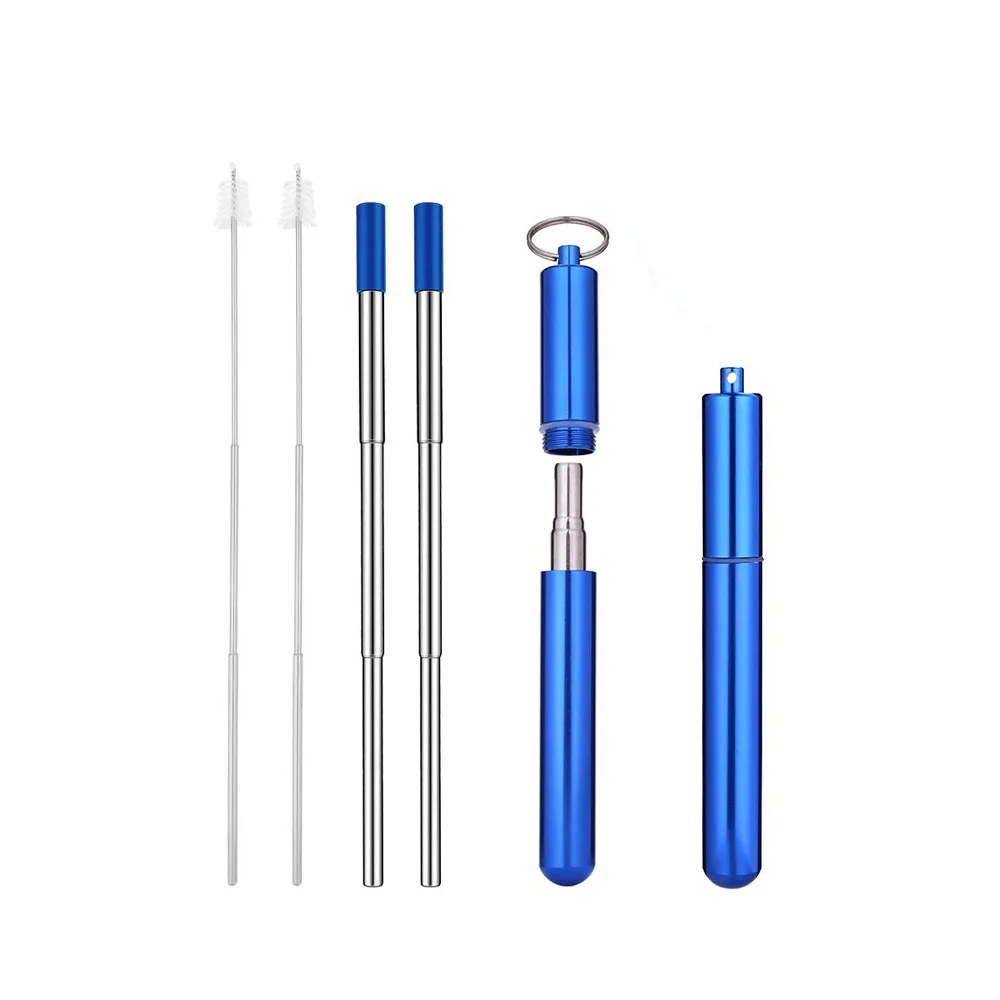 

BPA-Free Portable Telescopic Stainless Steel Metal Collapsible Straws with Blue Case