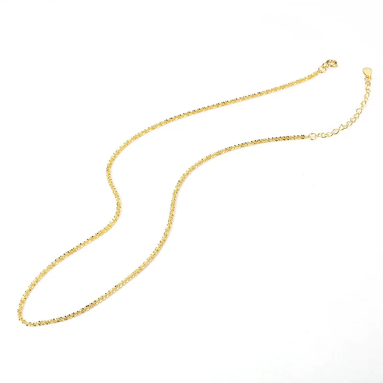 

Gold Plated Rose Gold Bare Chain Clavicle Chain Sparkling S925 Sterling Silver Water Wave Necklace, As picture