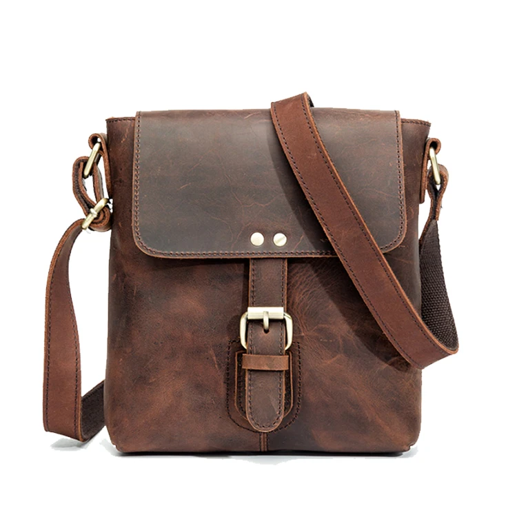 

20SC-8739M Vintage crazy horse genuine leather men anti-theft shoulder messenger bag, Brown (can be customized)