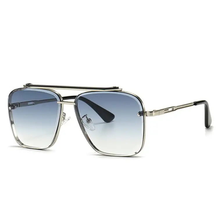 

2021 Stylish Men Metal Frame Double Bridge Sunglasses Square Sunglasses