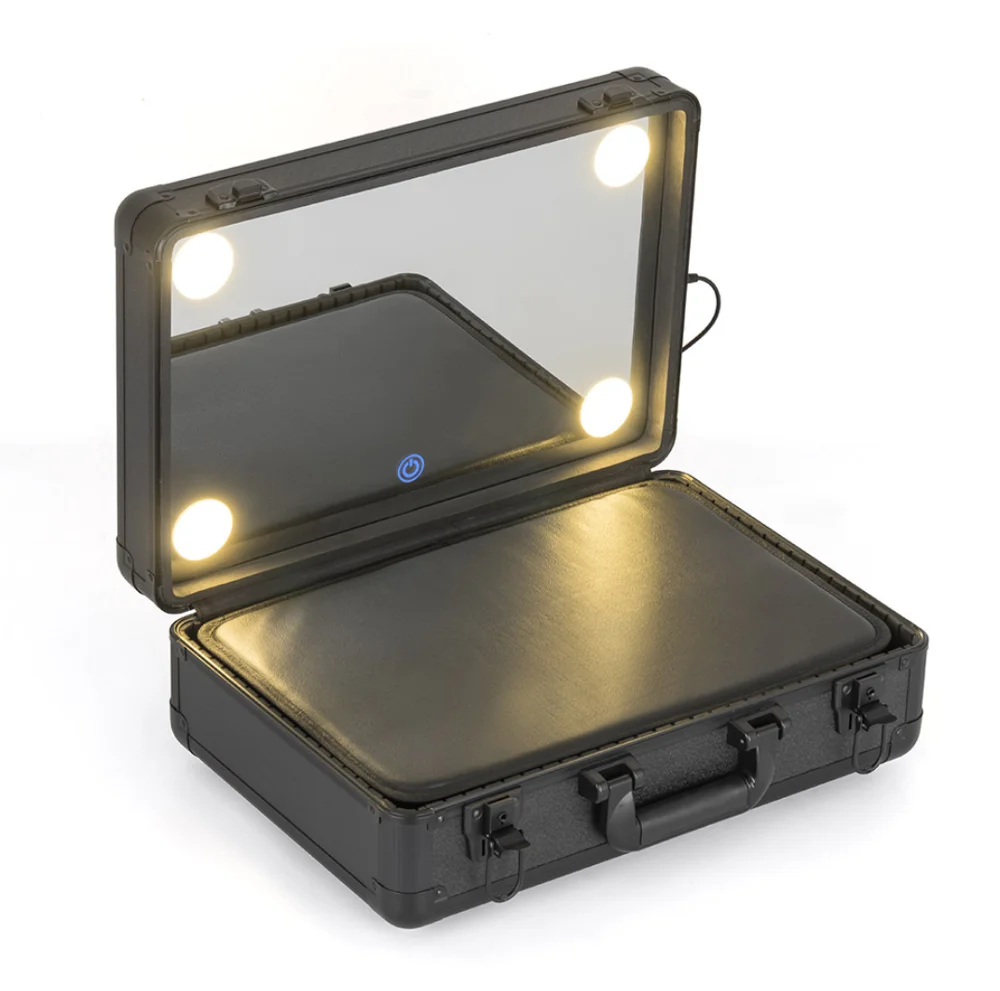 

Led Hd Make Up Storage Box Cosmetic Organizer LED Light Mirror Makeup Case, Black