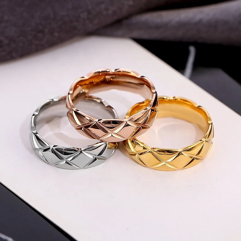 

Hot Sale Jewelry Unusual Geometry Square Cut Lattice Silver Color Finger Ring Fashion High End Stainless Steel Rings For Women