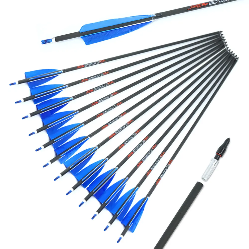 

ID 6.2mm cheap price pure carbon arrow shafts Archery Bow and arrow Outdoor 32" Carbon with arrowhead point blue turkey feather