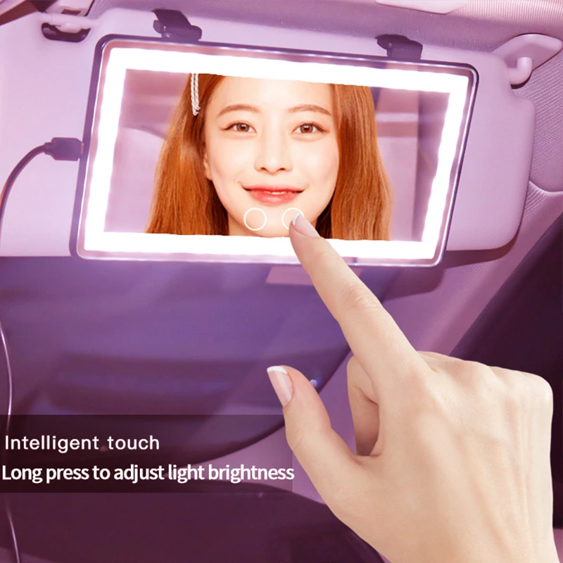

Car Two Color USB Travel Mirror Makeup Mirror Cosmetic with LED Light Smart Mirror, White