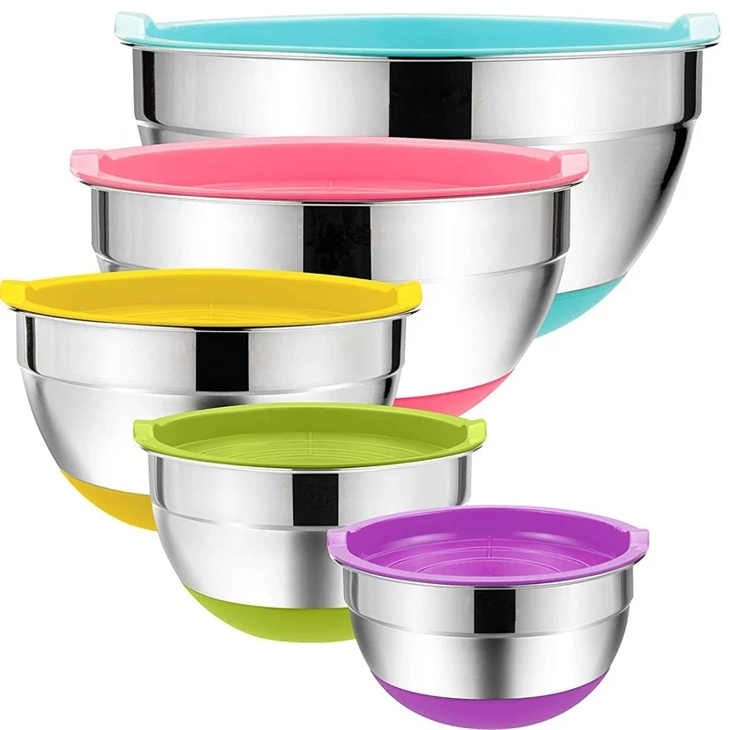 

Non-Slip Silicone Bottoms Airtight Lids Stainless Steel Mixing Bowl Set Of 6