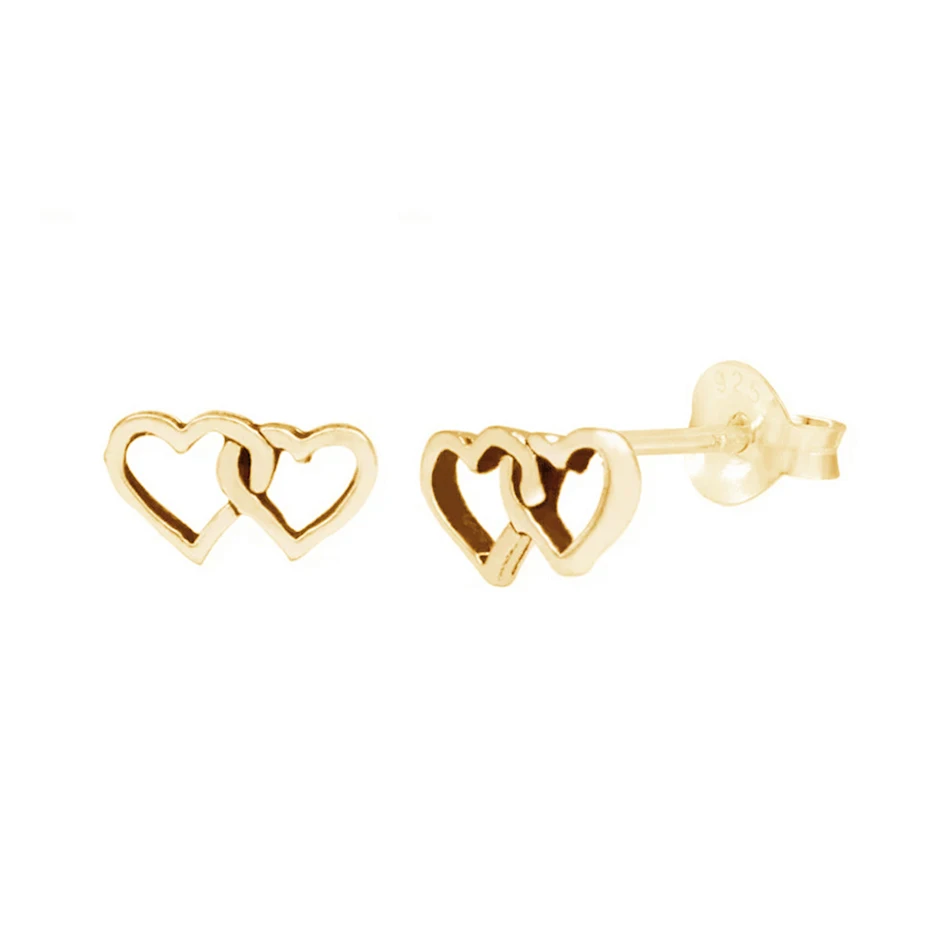 

Simple Silver Earrings Jewelry 925 Sterling Silver 18k Gold Plated Double Heart Stud Earrings For Woman