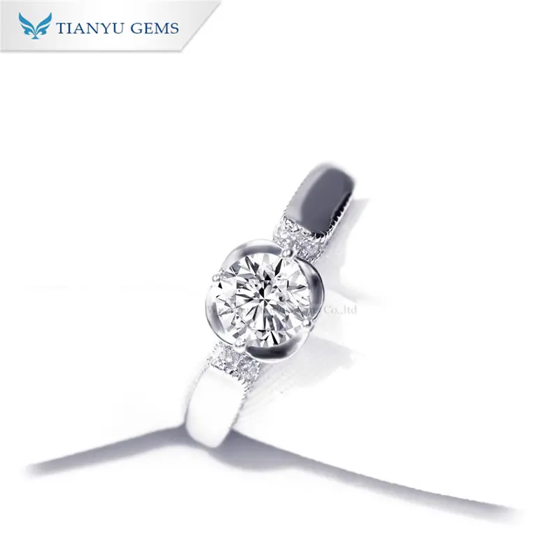 

Tianyu jewelry adjustable 18k white gold plated classic 1ct real round 925 silver moissanite rings