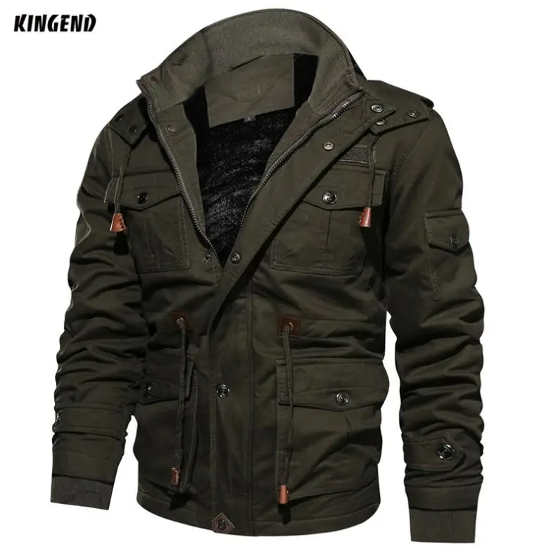 

KG1923 Winter Thickening Fleece Warm Military Style Track Jacket Men Plus Size Bomber Coat, Khaki, black, armygreen