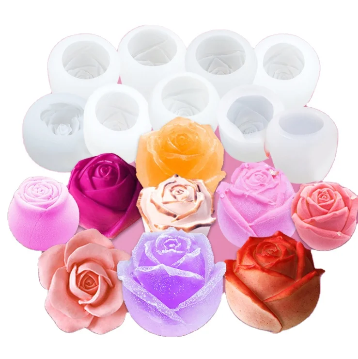 

2021Valentine DIY 3D Flower Cake Mold,Love Heart Rose flower candle Silicone Mold