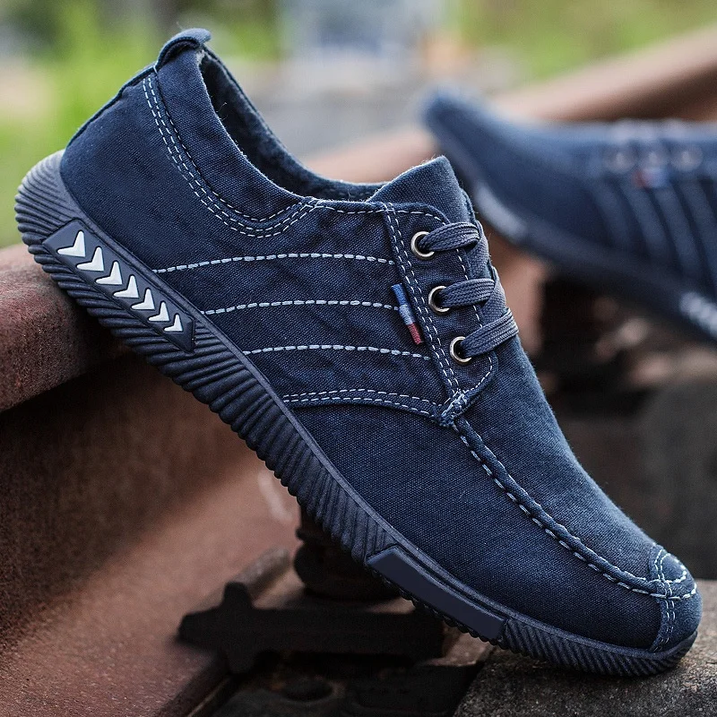 

Non-slip male student striped men leather casual canvas shoes men