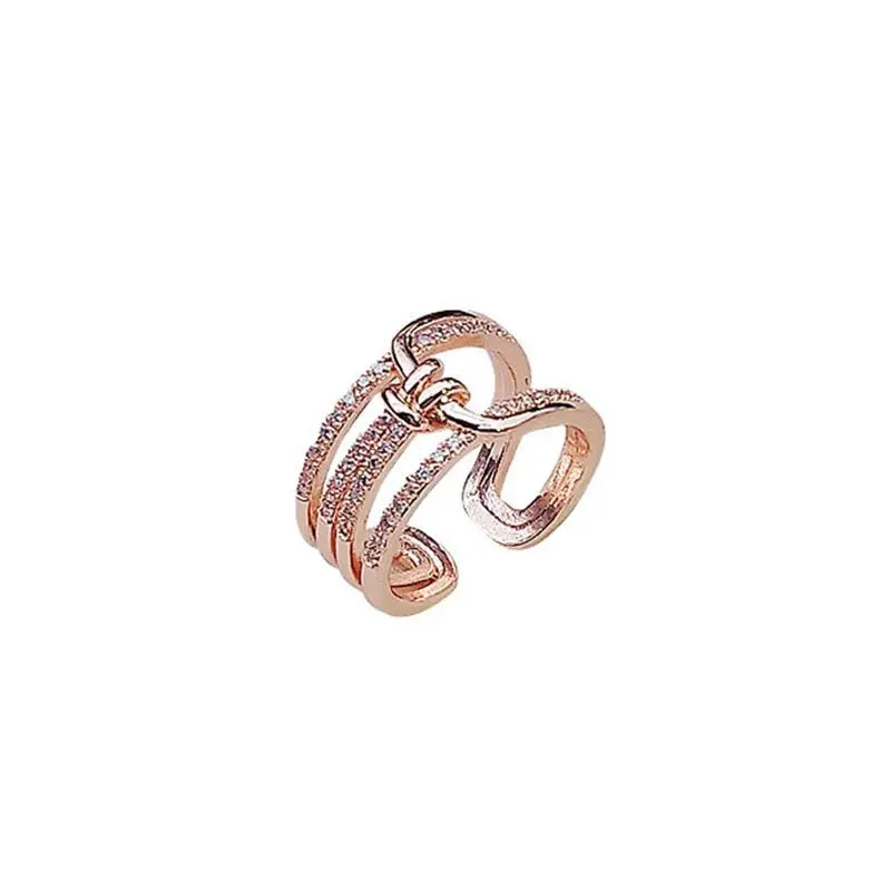 

Hot Sale Asymmetric Wide Multi Layer Finger Ring Crystal Knot Open Ring