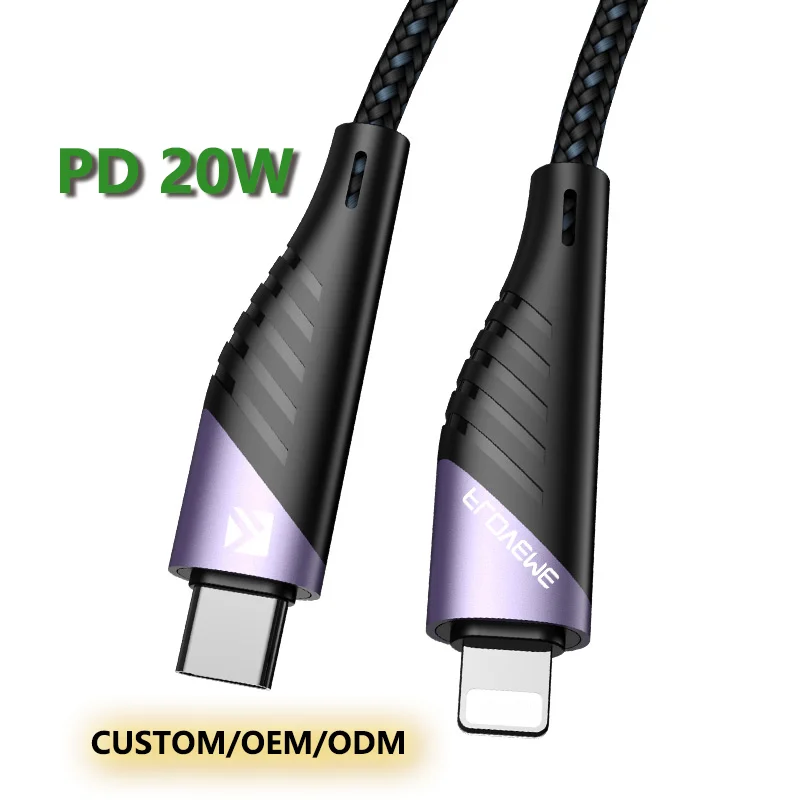 

Free Shipping 1 Sample OK FLOVEME PD 20W Fast Charing Cable cavo for iphone USB C to Lightning Cable Custom Accept, Black grey