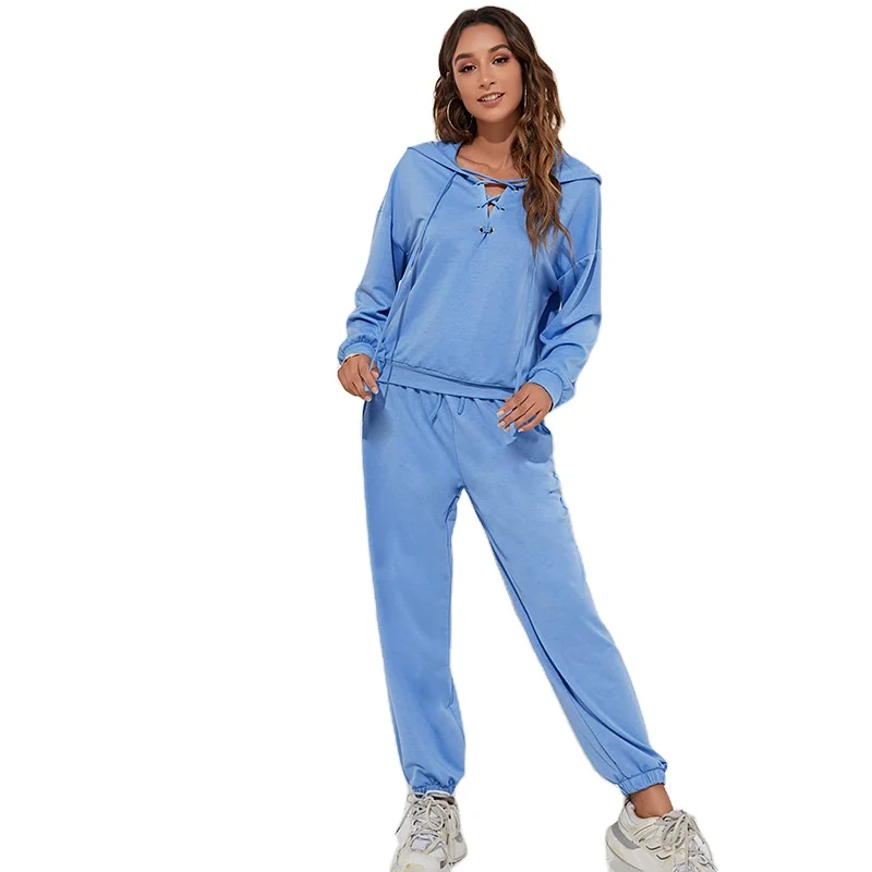 

new stylish women long sleeve 2 piece winter set hoodie tracksuit sweatsuit set