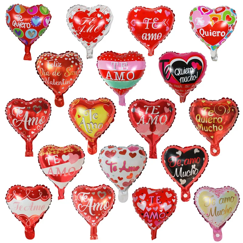 

10 Inch Happy Birthday Valentine'S Day Spanish Te Amo Globos Ballon Wedding Anniversary Decoration Red Heart Shape Foil Balloons