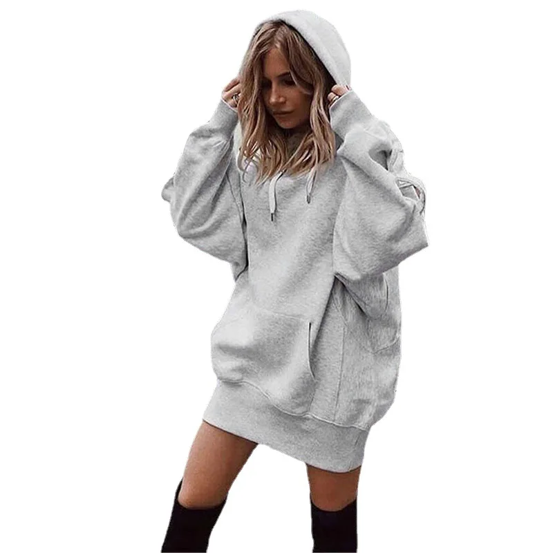 

2021 New plain sweatshirts dress with casual loose puff sleeves woman dress custom hoodie, Picture shows