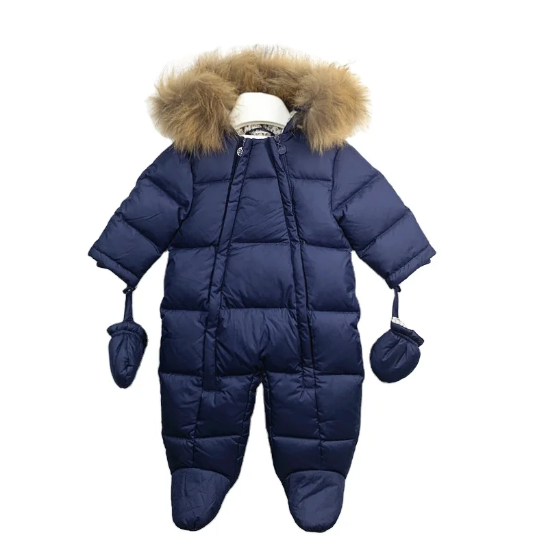 

Babies good quality woven down jumpsult for winter with real fur