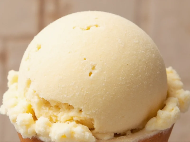 Close-up of smooth homemade ice cream texture in vintage scoop