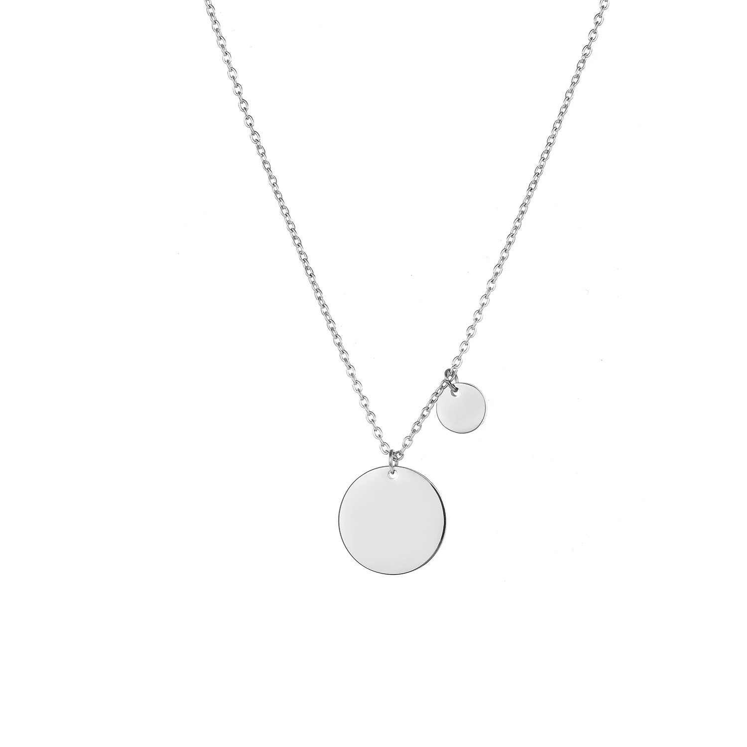 

Fashion Jewelry Personalized Custom Silver Choker Necklace Women 316L Stainless Steel Double Mini Engraved Coin Necklace