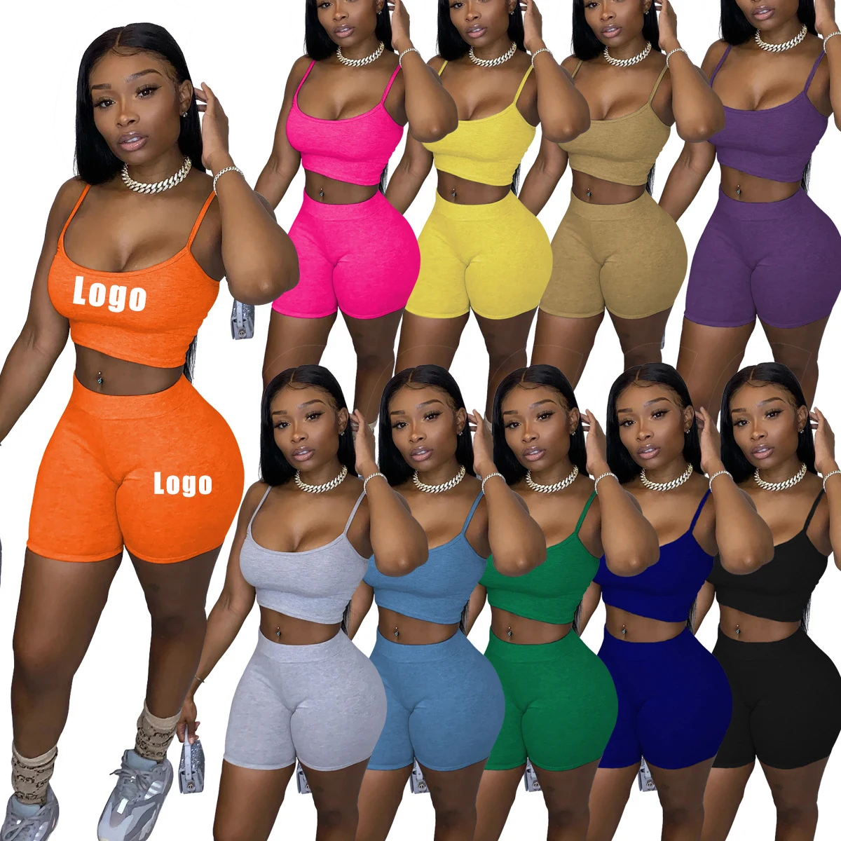 

Cotton women summer biker shorts set private label sweat suit track 2 two piece short set custom sweatsuits tracksuits for women