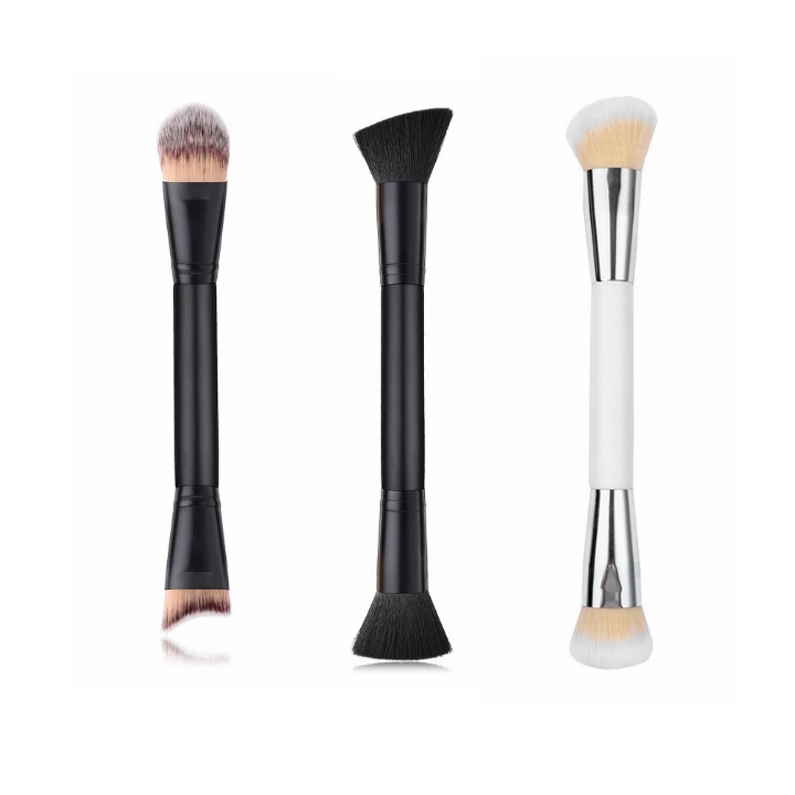 

Black White Silver Powder Double Ended Sculpting Brushes Dual Makeup Brush, Balck