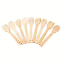 

Flat large long handle kitchen tool utensils wooden scraper slotted spatula serving beech wood pot bamboo spoon set for cooking