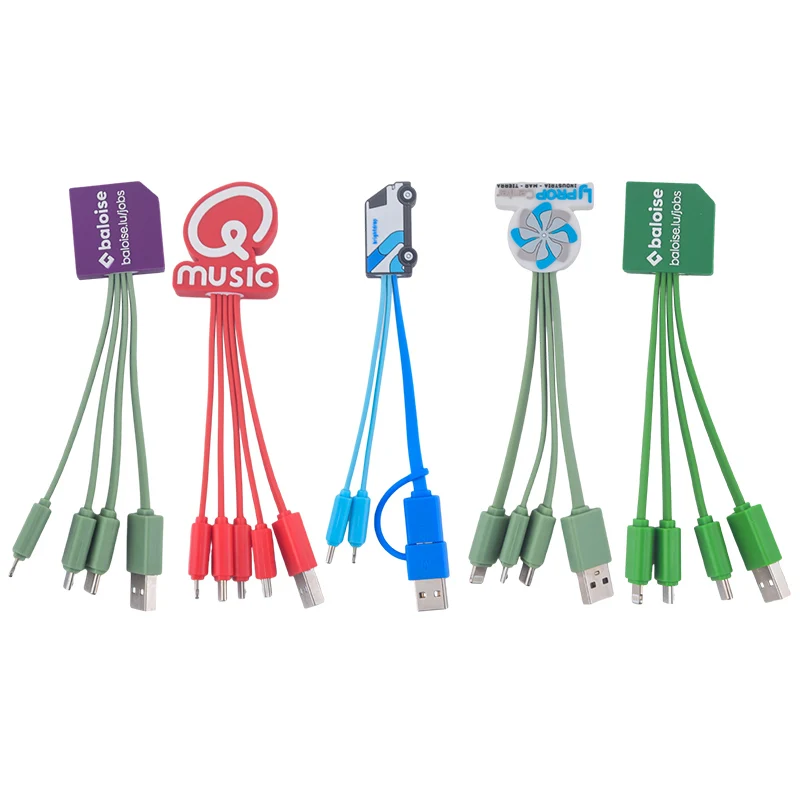 

Customized shape logo design 3 in 1 Multiple usb charging cable with logo