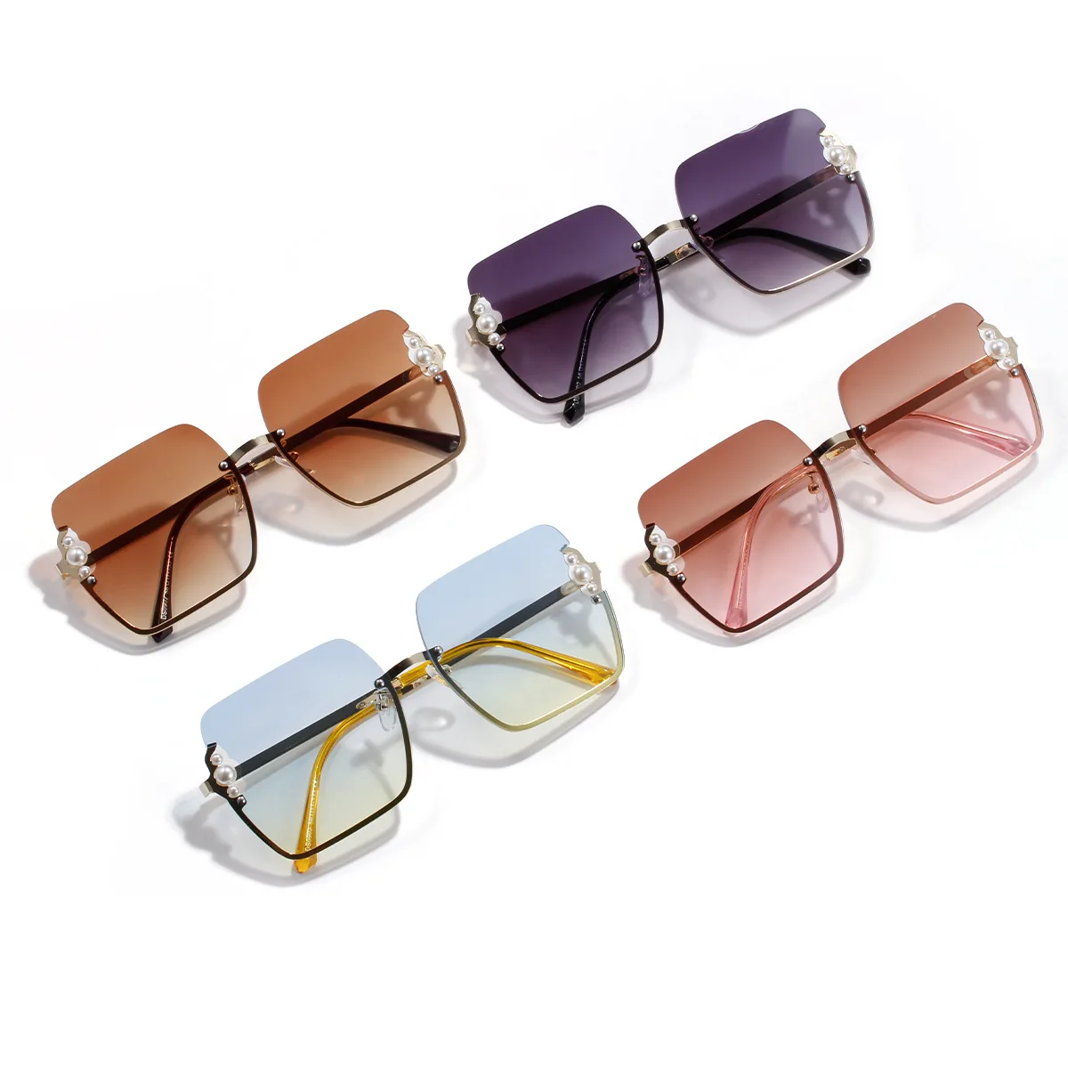 

2021 Hot Sale Fashion Elegant Pearl Rimless Oversized Shades Sunglasses, 5 colors