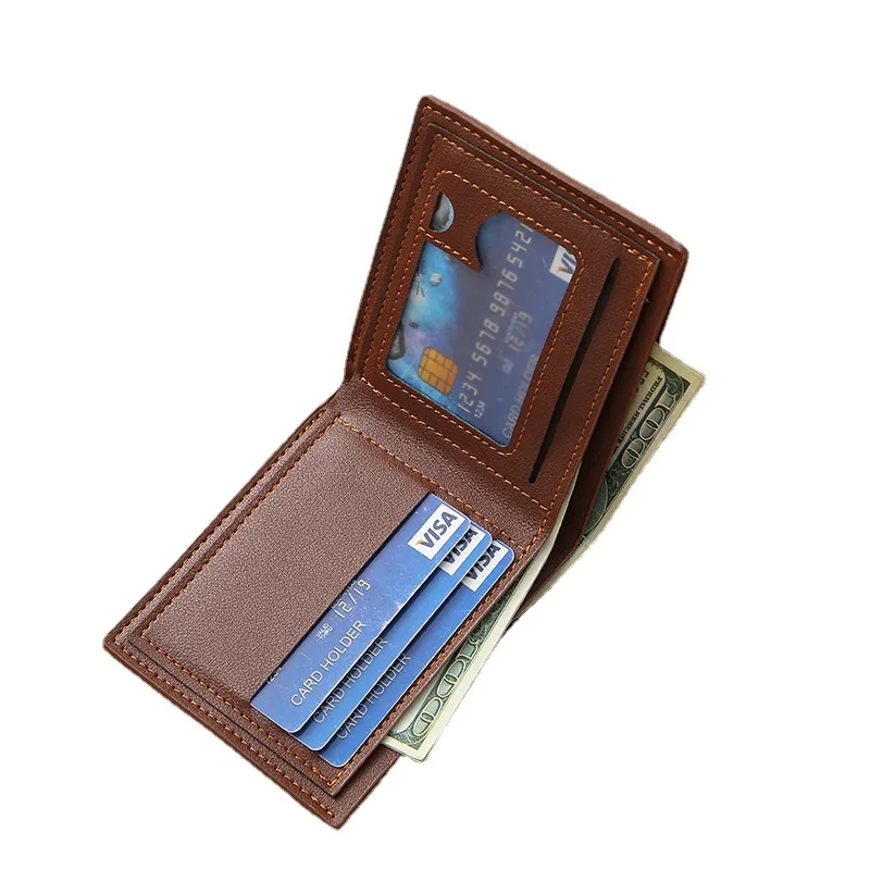 

men's Multi-function Card Holder Wallet Soft PU Leather Solid Color Short Wallets