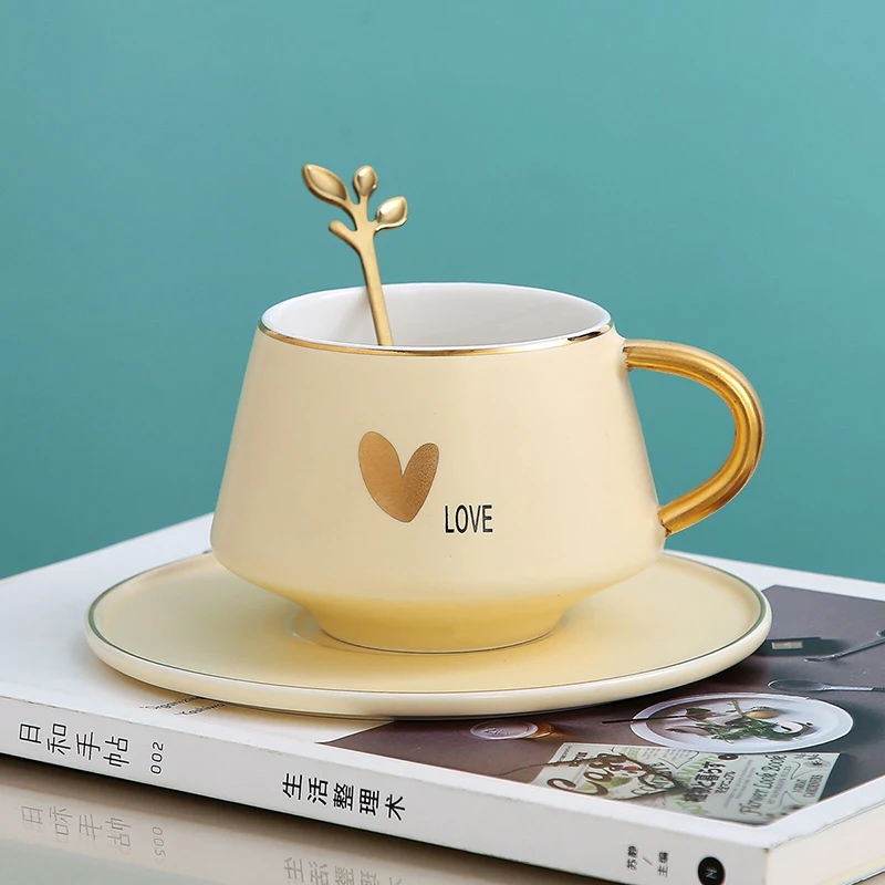 

feiyou printed logo macaron color porcelain tea cafe cup tazas European style ceramic mug custom with gold handle and saucer, As a picture/customized