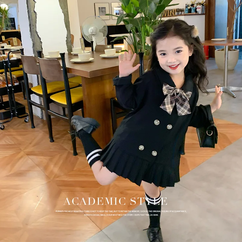 

2022 autumn long sleeve infant baby girls princess dress toddler kids preppy blazer dresses Korean design JJG2-78054