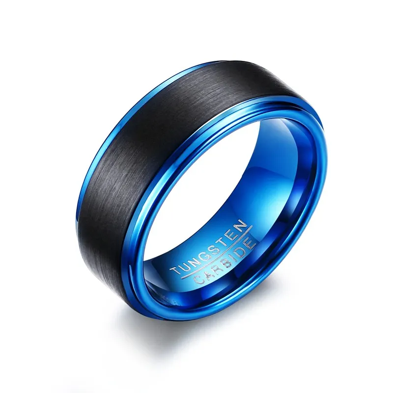 

Popular Design Couple Ring Mens Black Blue Wedding Band Tungsten Ring Men, Picture