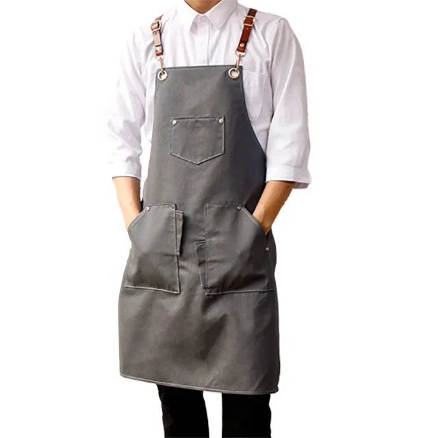 

Grey High Quality Denim Canvas Fabric Without Sleeves Long Bib Apron, Can be customized