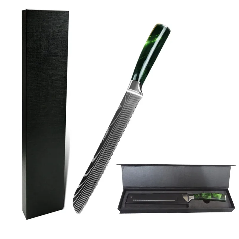 

hot sell japanese custom green handle serrated apple cutting cake bread serving utility woman serrated kitchen knife