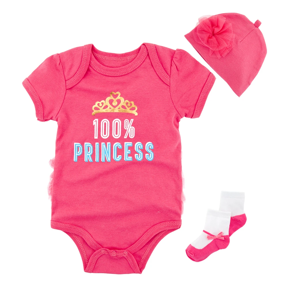 

Low price nice print 100%cotton 3-pieces handmade baby clothes