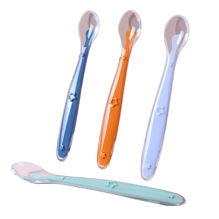

Wholesale Eco-Friendly Reusable Soft Baby Spoon Silicone Training Baby Spoons, Blue