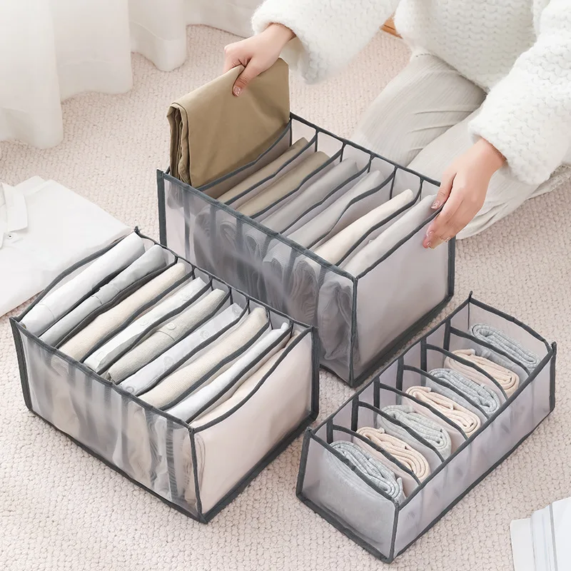 

Foldable Cloth Storage Boxes Closet Drawer Divider Organizer Mesh Underwear Storage Organizer for clothes socks