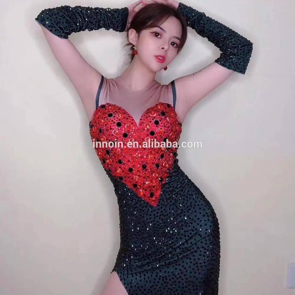 

Nightclub Female Singer DS Costume Red Heart-Shaped Rhinestone Dress Stage Wear Birthday Party Dresses Performance Wear