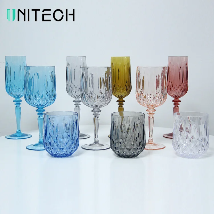 

Wholesale Champagne Glass Plastic Polycarbonate Drinkware Polycarbon Unbreakable Acrylic Crystal Plastic Wine Glasses Glass Cup, Clear, blue customized any color